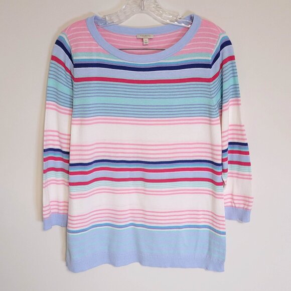 Talbots Knit Sweater Multi Color Pastel Striped 3/4 Sleeve Sweater - Small - Picture 1 of 8
